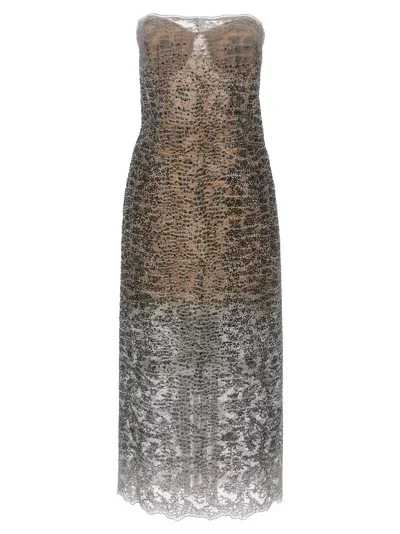 Ermanno Scervino Off The Shoulder Rhinestone Dress In Grey