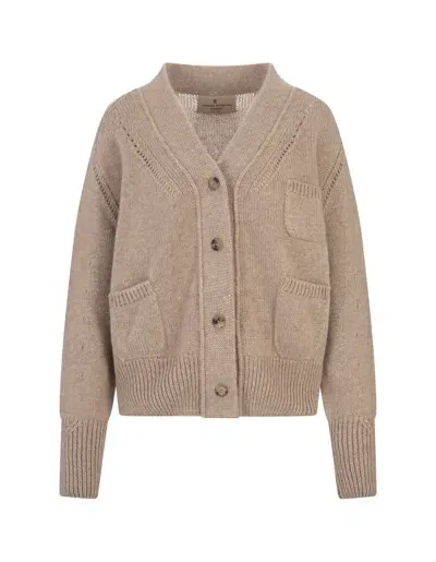 Ermanno Scervino Oversized Cardigan In Sand Cashmere In Brown