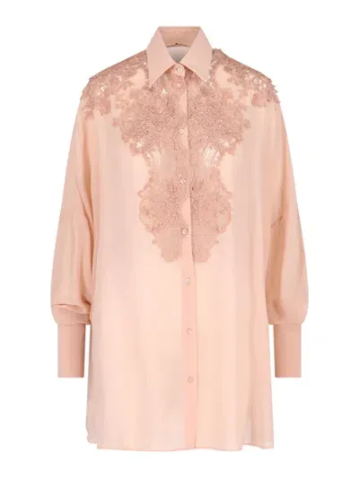 Ermanno Scervino Oversized Lace Detail Shirt In Nude & Neutrals