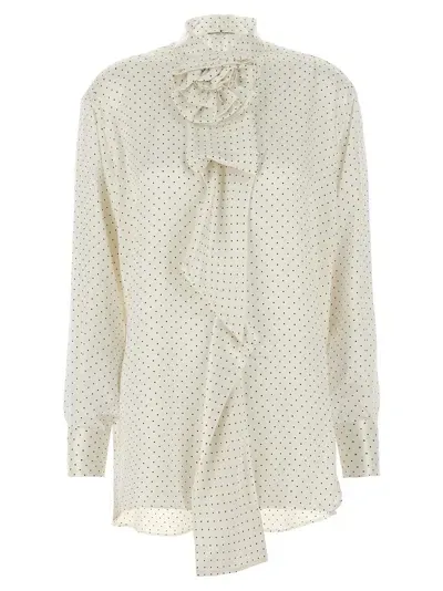 Ermanno Scervino Polka Dot Shirt Flower Brooch In White