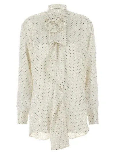 Ermanno Scervino Polka Dot Shirt Flower Brooch In White/black