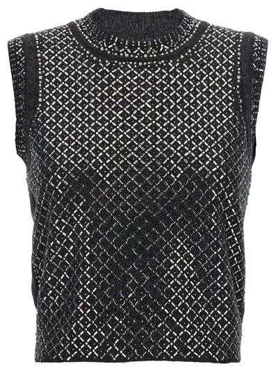 Ermanno Scervino Rhinestone Top Tops In Gray