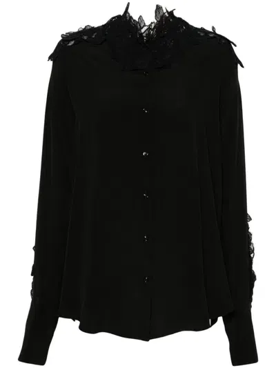 Ermanno Scervino Floral-lace Silk Shirt In Black