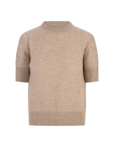 Ermanno Scervino Short-sleeved Sweater In Sand Cashmere In Brown