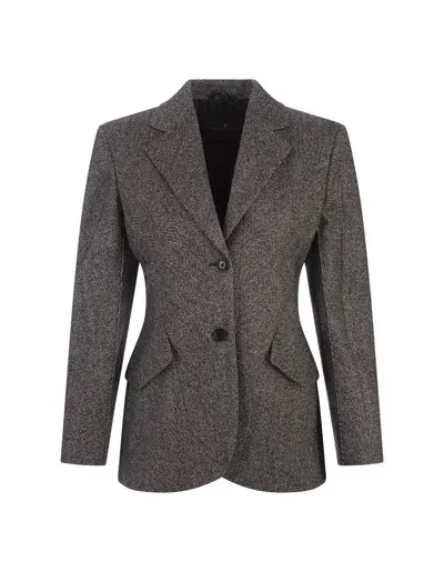 Ermanno Scervino Slim Fit Blazer With Herringbone Pattern In Gray