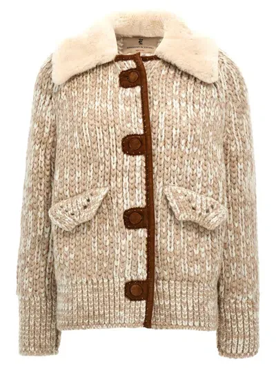 Ermanno Scervino Suede Insert Knit Jacket Casual Jackets, Parka Beige