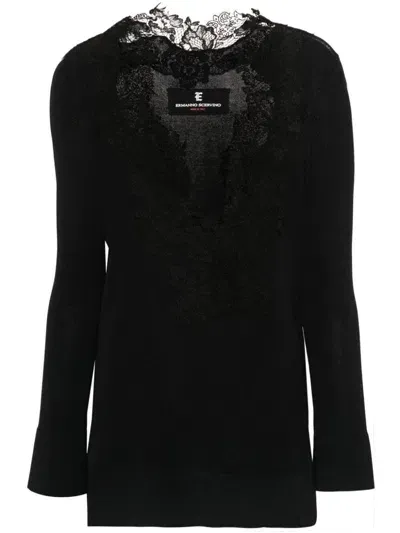 Ermanno Scervino Lace-trim Knitted T-shirt In Negro