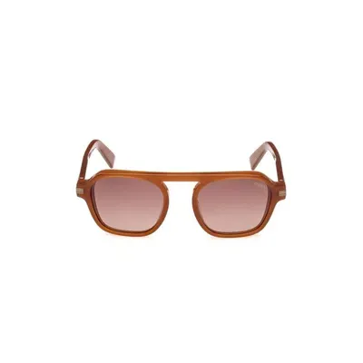 Ermenegildo Zegna Oval Frame Sunglasses In Brown