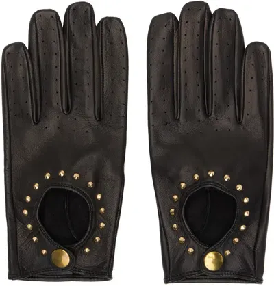 Ernest W Baker Black Studded Driving Gloves In Black W/ Gold Studs