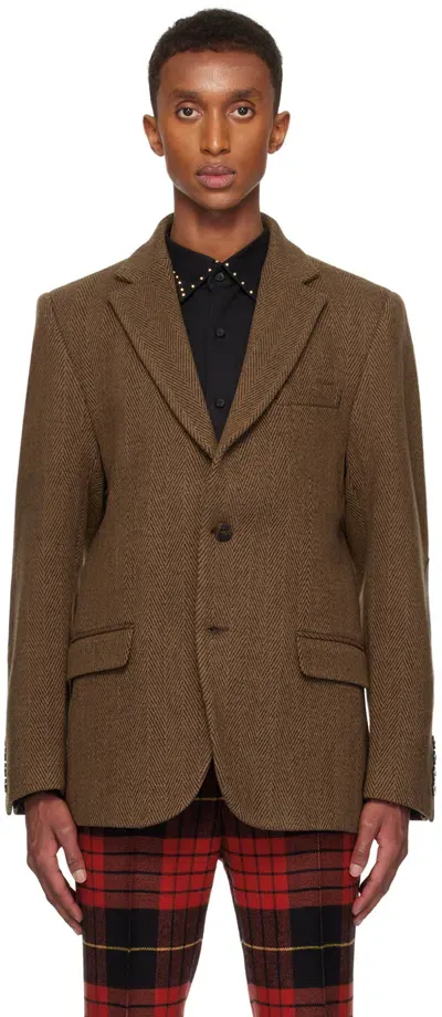 Ernest W Baker Brown Classic Single-breasted Blazer In Brown Herringbone