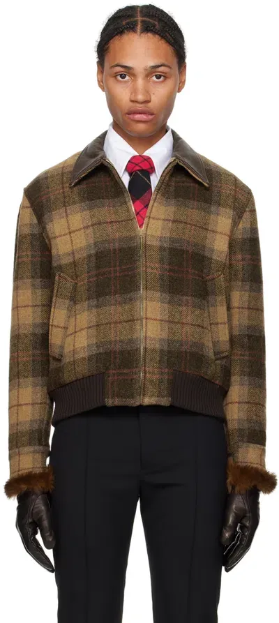 Ernest W Baker Brown Virgin Wool Check Jacket In Khaki Check