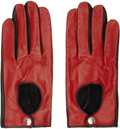 Ernest W Baker Black & Red Contrast Leather Driving Gloves In Black&red