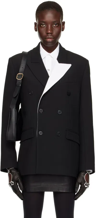 Ernest W Baker Black Double-breasted Blazer In Black & White Lapel