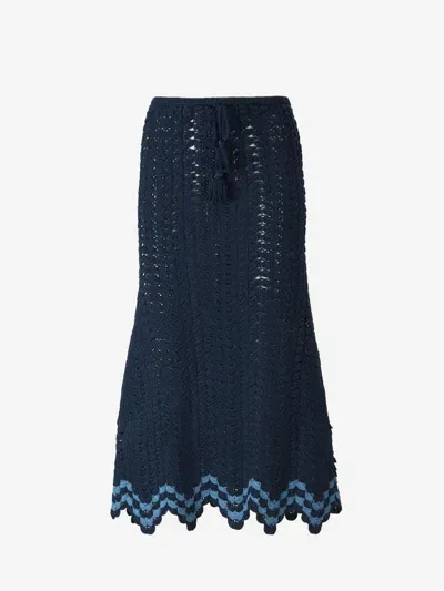 Escvdo Brisa Crocheted Cotton Midi Skirt In Navy