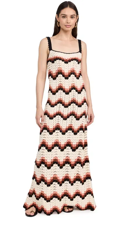 Escvdo Marea Crocheted Cotton Maxi Dress In Peach Black