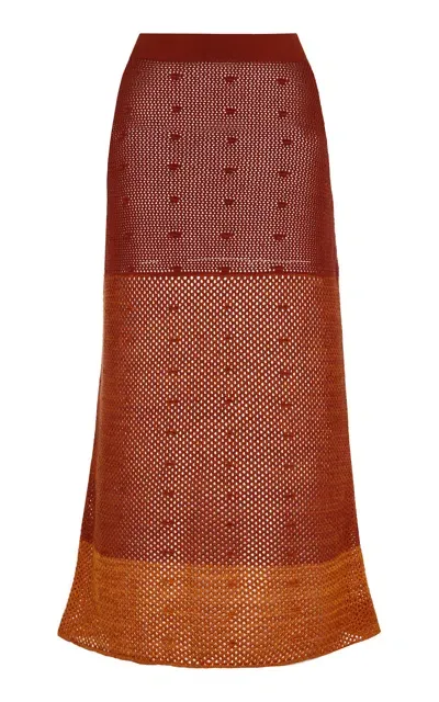 Escvdo Ofrenda Cotton Knit Panel Maxi Skirt In Brown