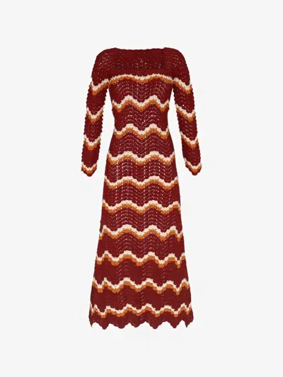 Escvdo Sumac Crochet Maxi Dress In Bordeaux / Orange