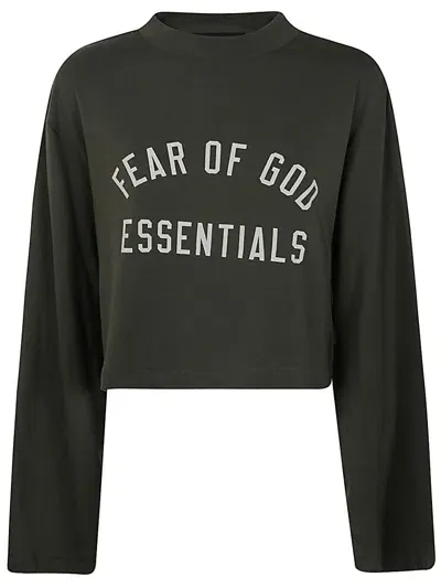 Essentials Fear Of God  Tri-blend Cropped Longsleeve Shirt Clothing In Green