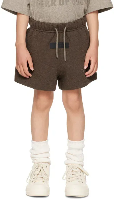 Essentials Kids Brown Drawstring Shorts In Heather Wood