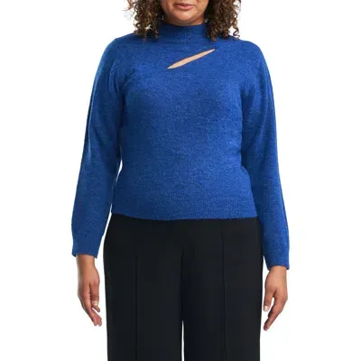 Estelle Cutout Mock Neck Sweater In Blue