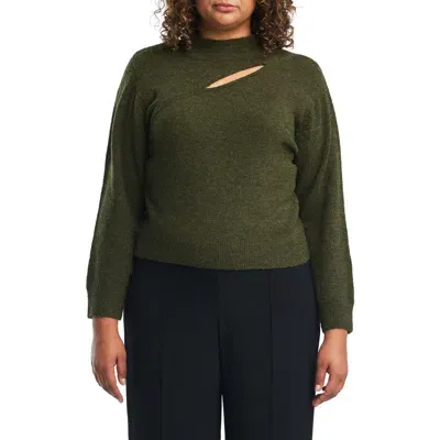 Estelle Cutout Mock Neck Sweater In Olive