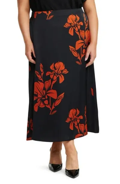 Estelle Morocco Blooms Maxi Skirt In Black/orange Floral