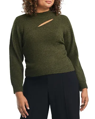 Estelle Plus Cut Out Cozy Knit Sweater In Olive