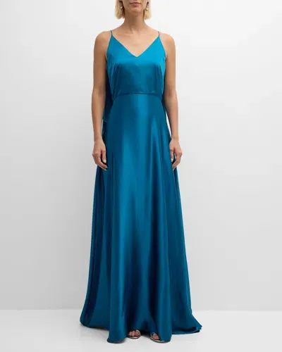 E.stott Alison Draped A-line Silk Gown In Teal