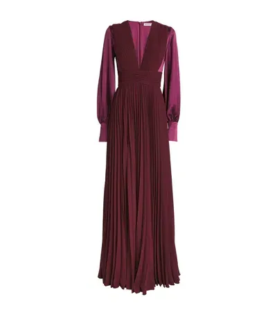 E.stott Chiffon Pleated Kara Midi Dress In Burgundy