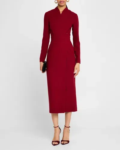 E.stott Eloise Stretch Wool Column Midi Dress In Burgundy