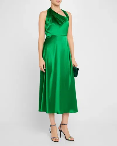 E.stott Lucinda Sleeveless Asymmetric Silk Midi Dress In Emerald