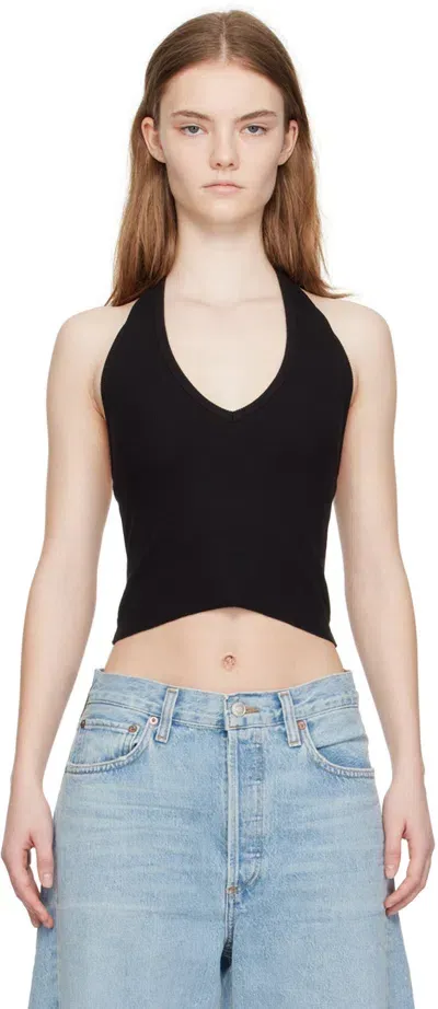 Éterne Ribbed-knit Cotton Jersey Halter Top In Black