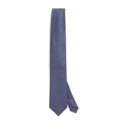 Eton Silk Geometric Print Tie In Navy