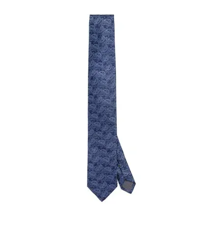 Eton Silk Paisley Print Tie In Navy