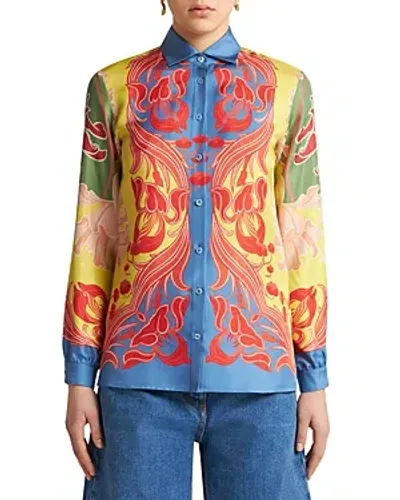 Etro Abstract Swirl Silk Shirt In Print On Yellow