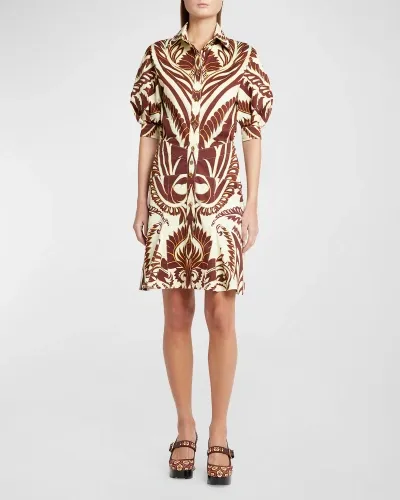 Etro African-print Puff-sleeve Shirtdress In Print On Beige Ba