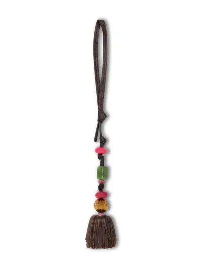 Etro Beaded Tassel Leather Charm In Brown