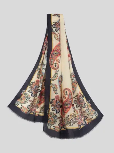 Etro Printed Silk And Cashmere Scarf In Beige