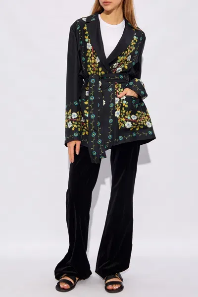 Etro Floral Printed Belted Waist Jacket In Multicolour