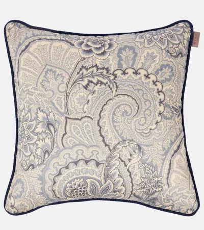 Etro Bloom Embroidered Cushion In Blue