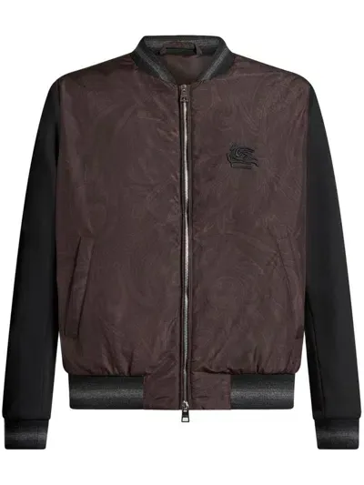 Etro Paisley-print Panelled Bomber Jacket In Brown