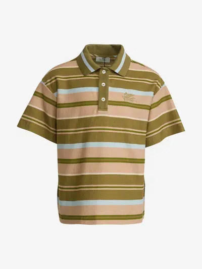 Etro Kids' Pegaso-motif Striped Polo Shirt In Green