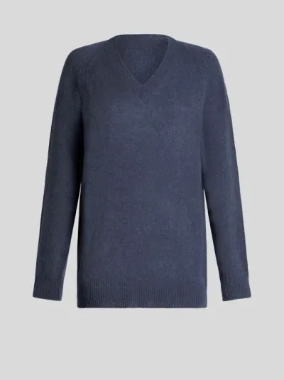 Etro Cashmere V-neck Sweater In Blue