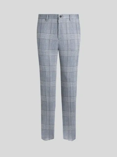 Etro Check Trousers In Light Blue