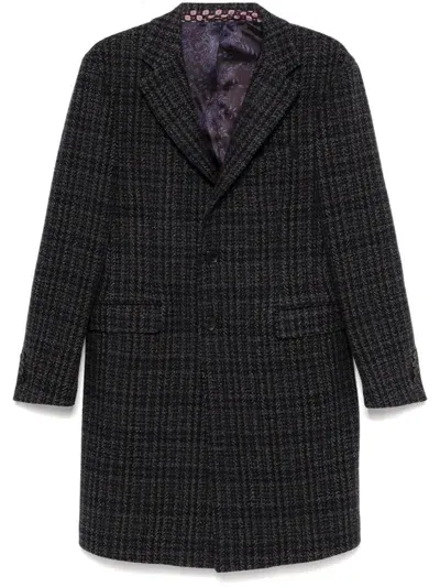 Etro Checked Coat In Blue