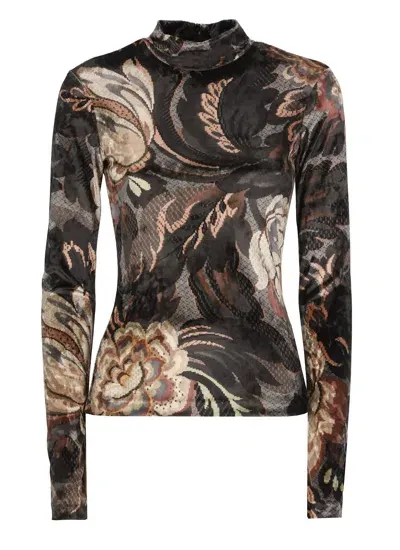 Etro Chenille Sweater With Print In Black