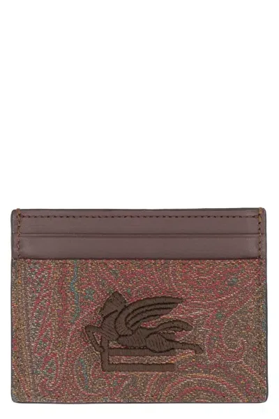 Etro Coated Canvas Card Holder In Brown