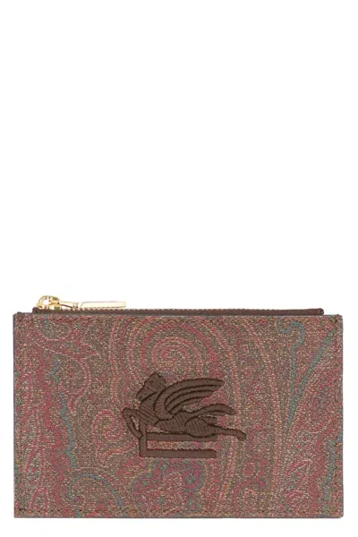 Etro Coated Canvas Card Holder In Burgundy