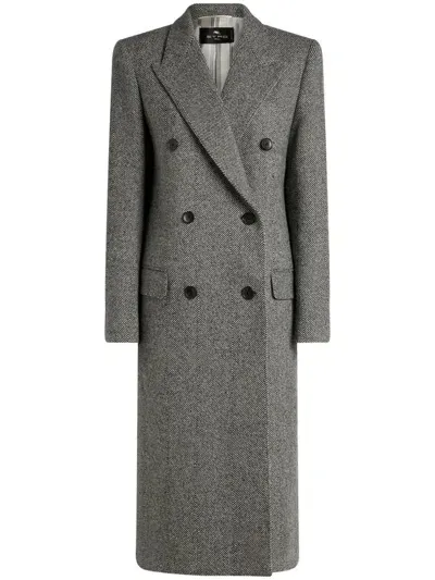 Etro Herringbone-pattern Double-breasted Coat In Bunt