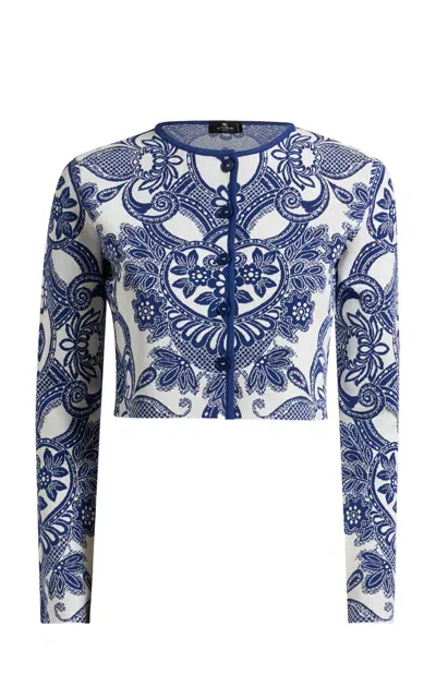 Etro Cropped Knit Jacket In Blue